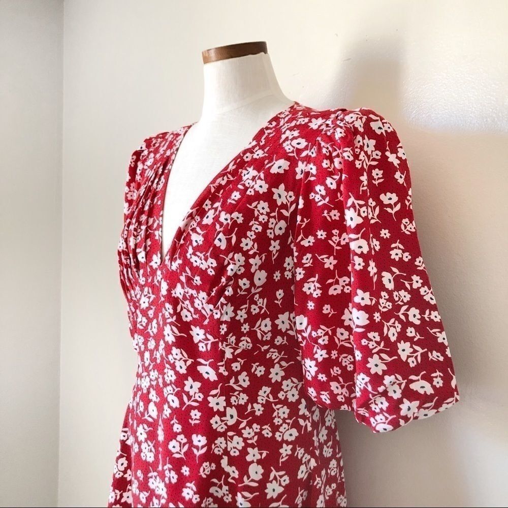 Lini Puff Sleeves Red Evie Floral Mini Dress Large View 3